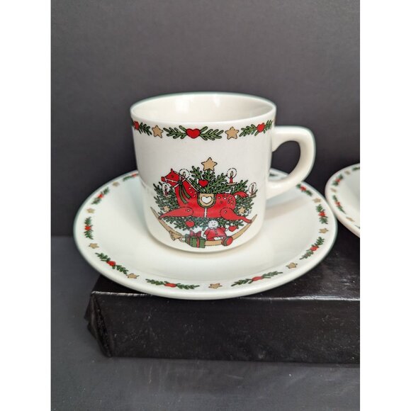 O'Christmas Tree Ten Strawberry Street Ltd Flat Cup and Saucer Set Lot of 2 - Picture 1 of 9
